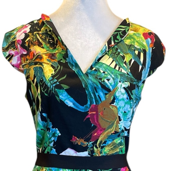 Tropical Exotic Floral Bodycon Dress Resort Print Stretch Cocktail 8 - Picture 3 of 10